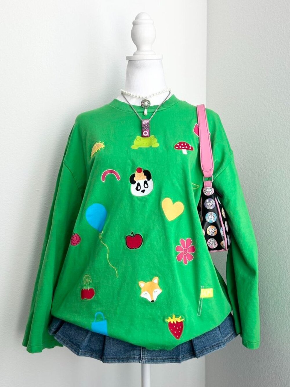 Native Youth Green Kidcore Long Sleeve Sweater